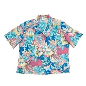 Tanjay Vintage costal floral hawaian beach style short sleeves size 12 fits L